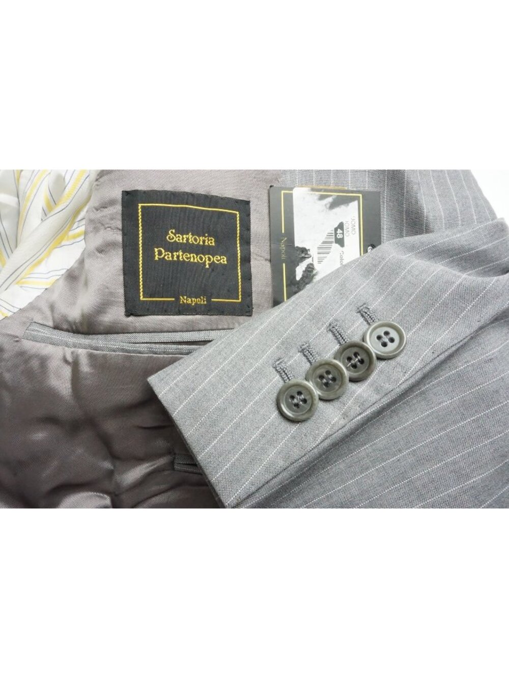 Sartoria Partenopea Light Gray Pinstriped Silk 2 Pc Suit Jacket Pant 48 EU NEW